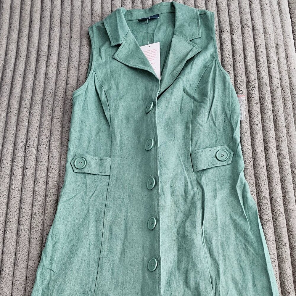 ModCloth Coasting Along Sleeveless Button Front Linen Dress Green size 0 0